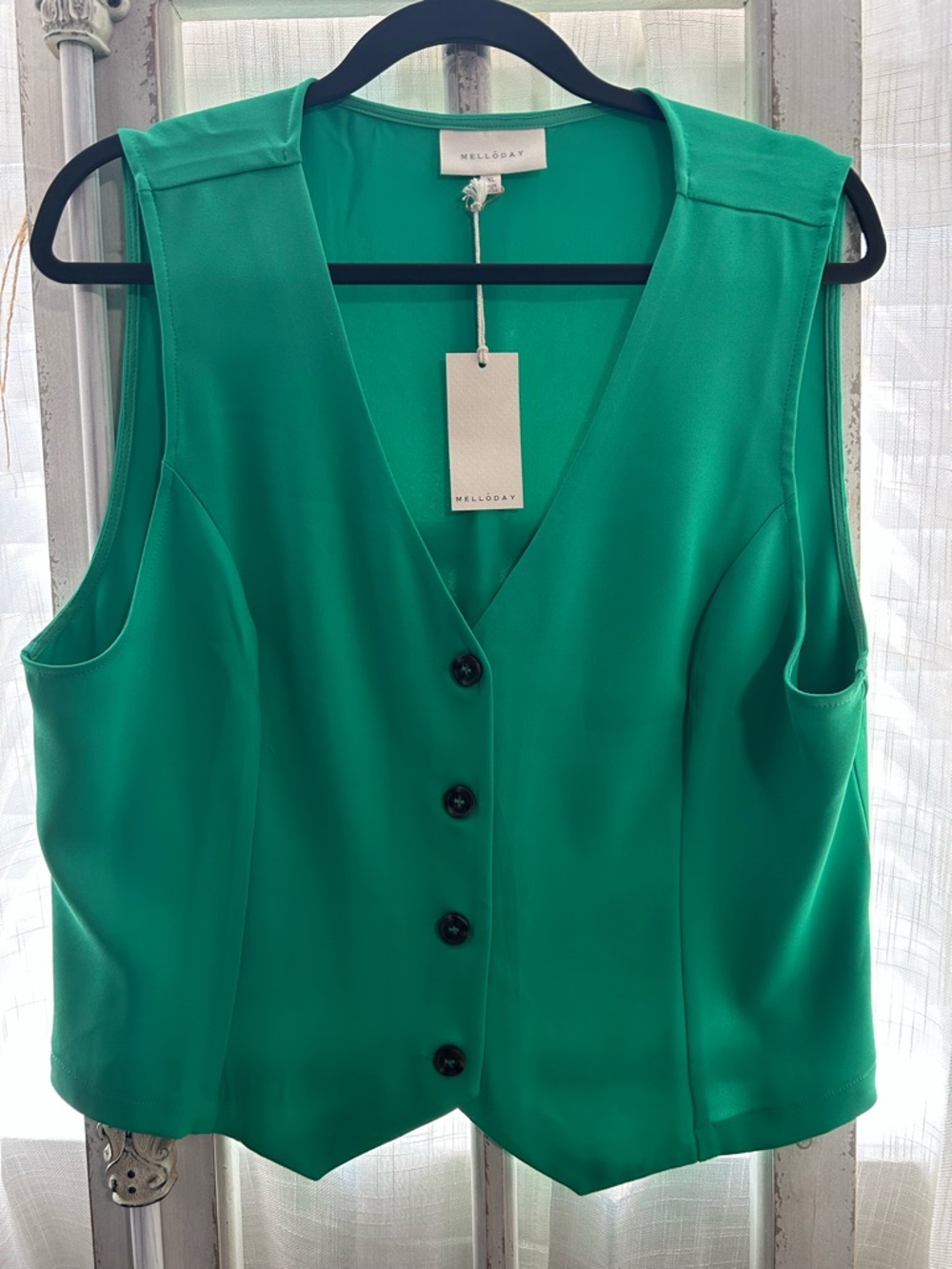 MELLODAY Kelly Green Button-Front Sleeveless Vest NEW NWT XL women's
